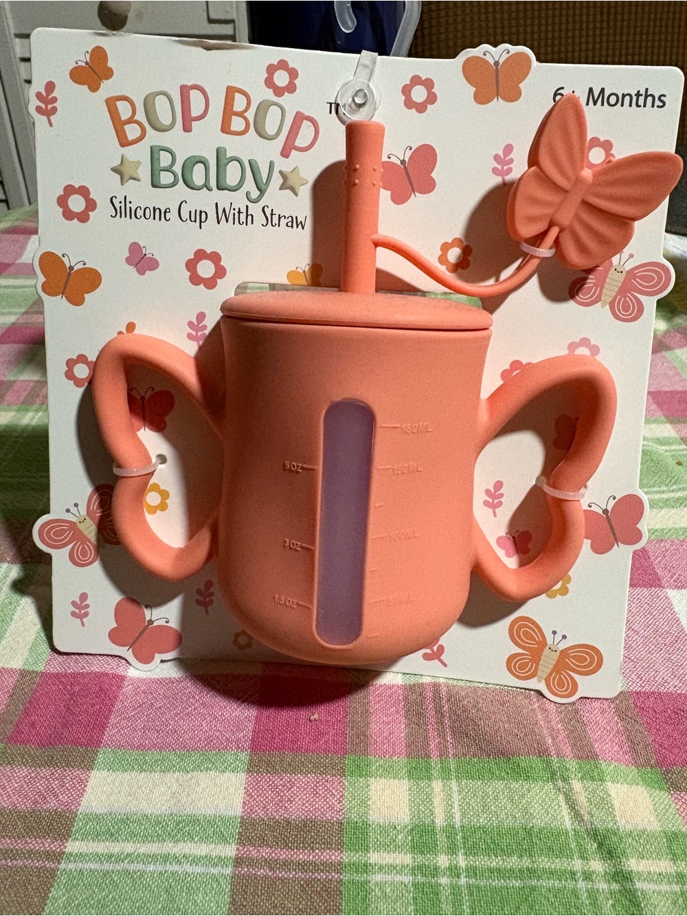 Coral Silicone Training Cup with Butterfly Straw